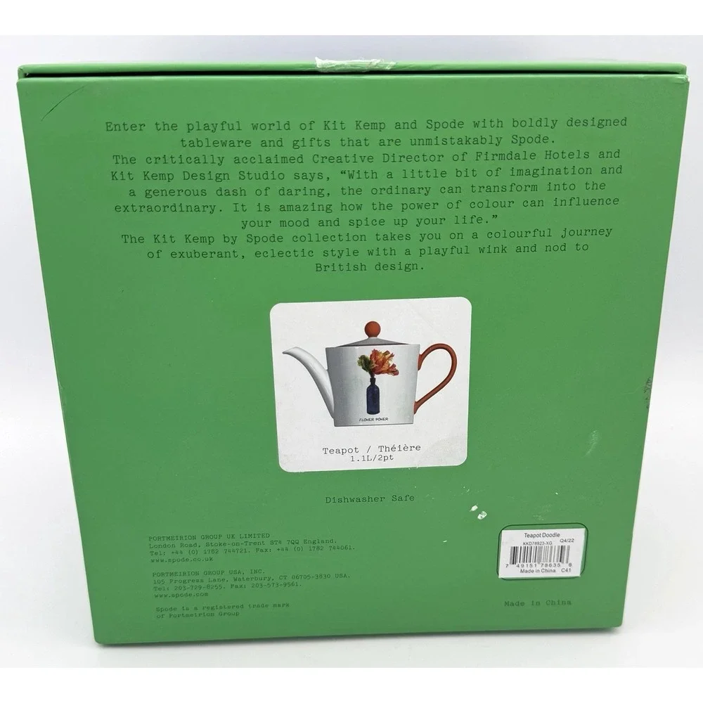Spode Kit Kemp Doodles Teapot 32 oz Flower Power Fine China New T2204 2022